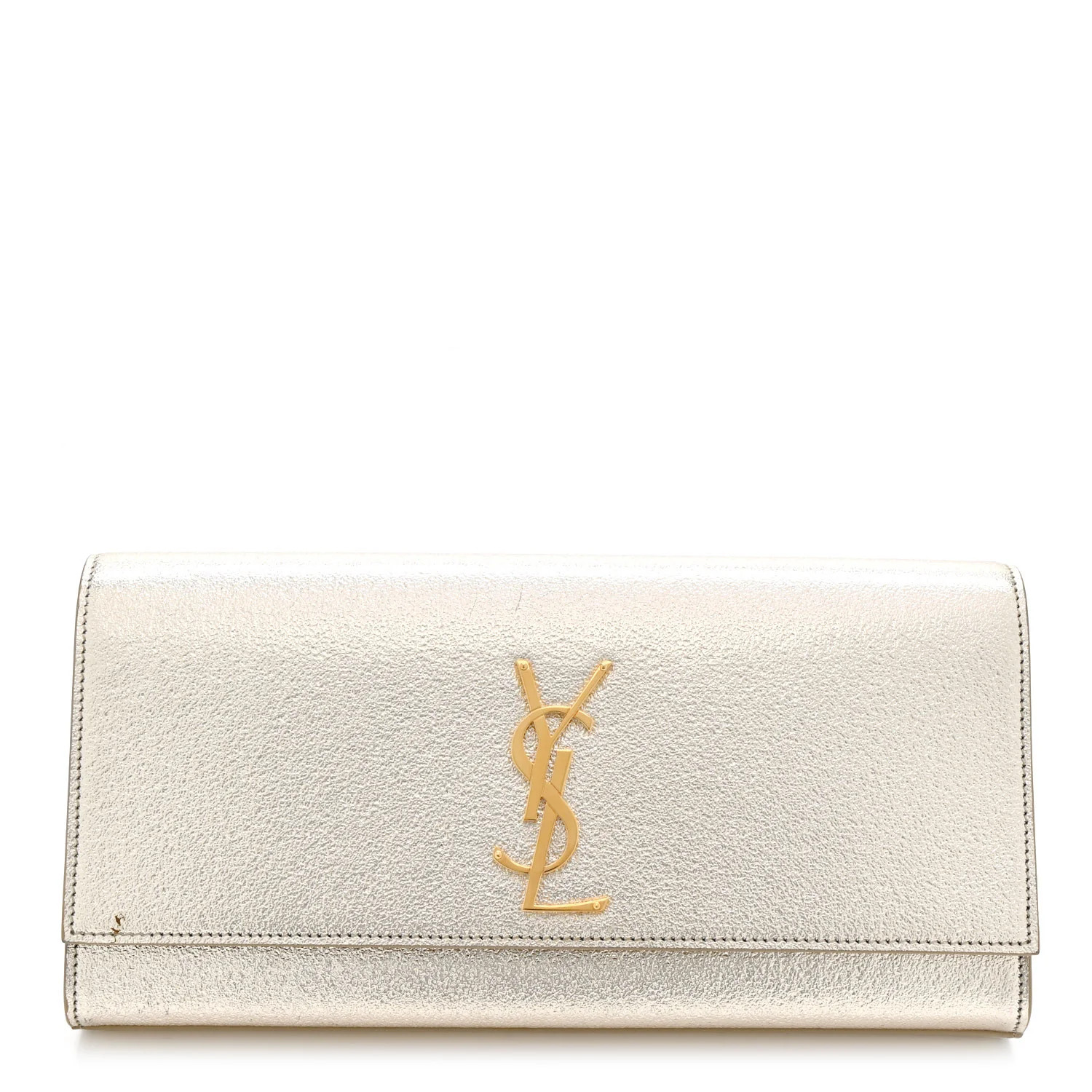 Metallic Textured Calfskin Classic Monogram Cassandre Clutch Pale Gold | FASHIONPHILE (US)