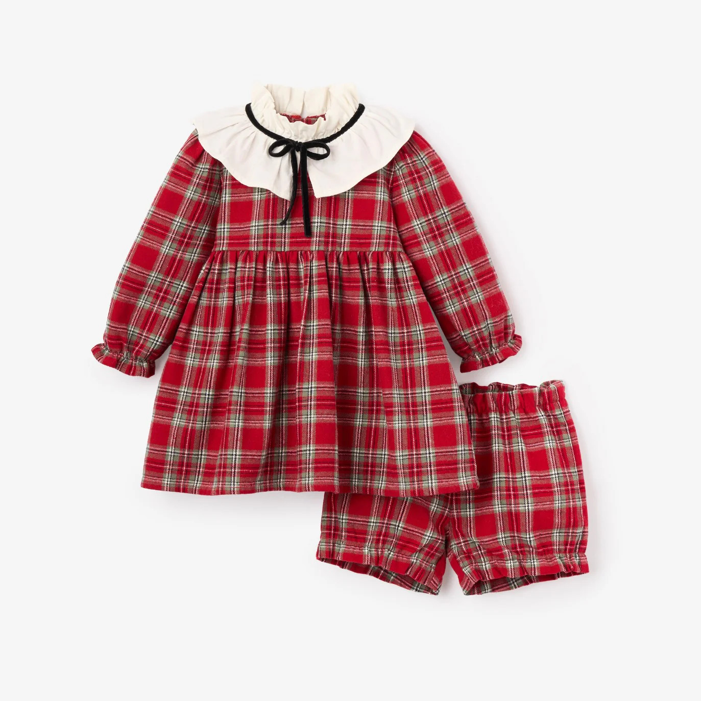 Holiday Red Tartan Dress w. Pleated Collar | Elegant Baby