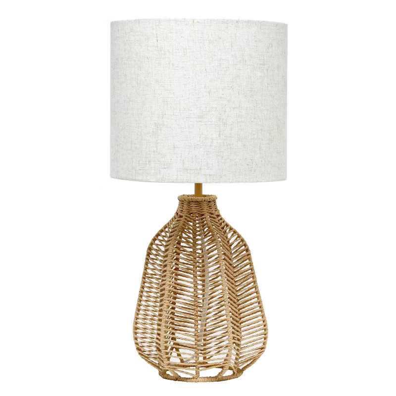 21" Vintage Rattan Wicker Style Paper Rope Bedside Table Lamp with Fabric Shade - Lalia Home | Target