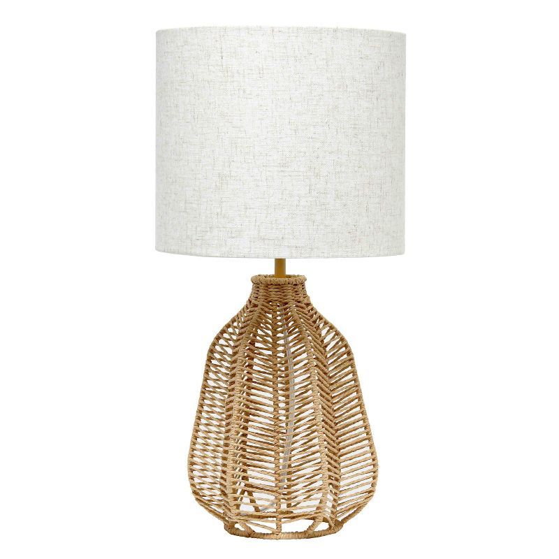 21" Vintage Rattan Wicker Style Paper Rope Bedside Table Lamp with Fabric Shade - Lalia Home | Target