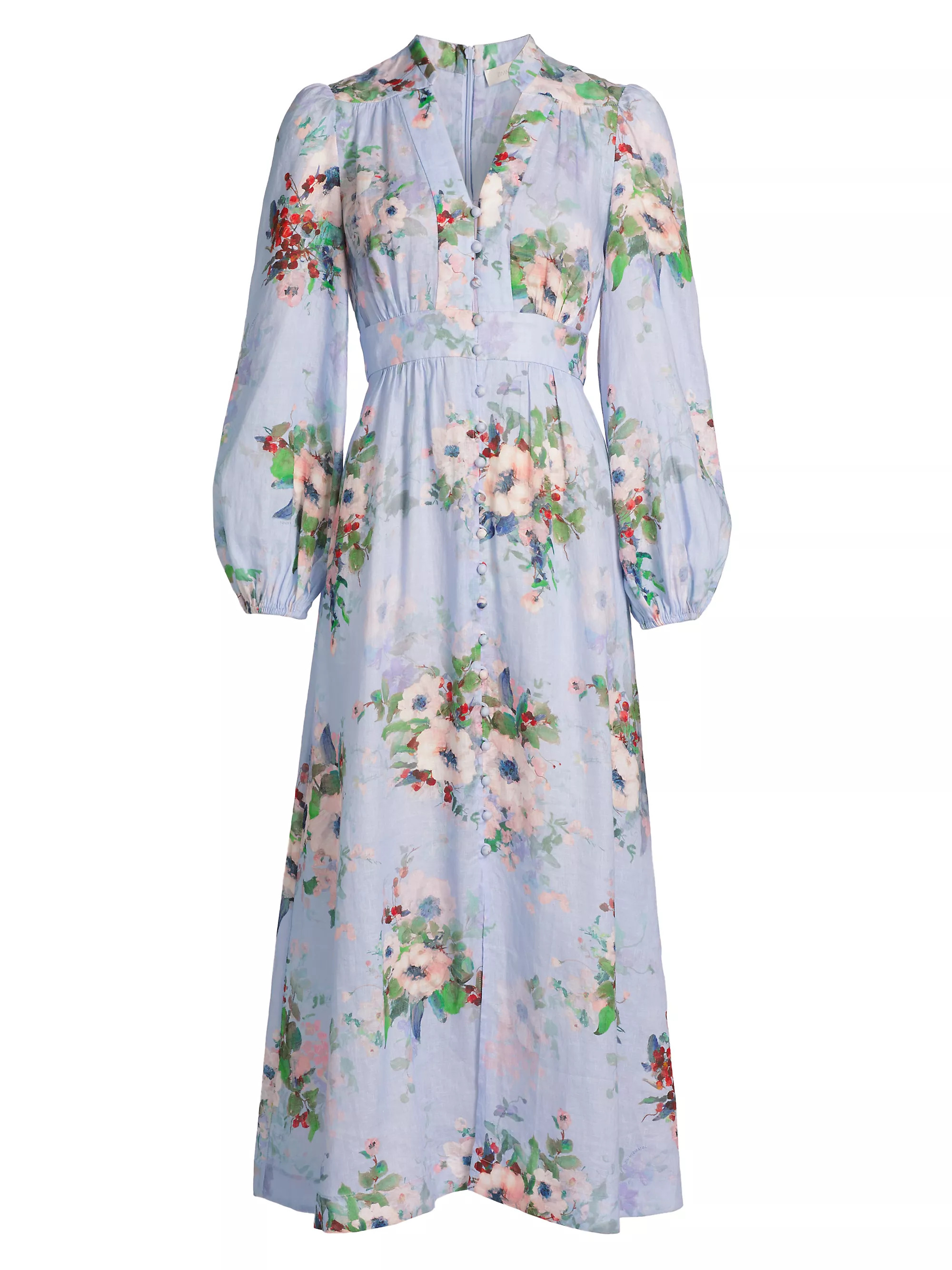 Everley Floral Linen Midi-Dress | Saks Fifth Avenue