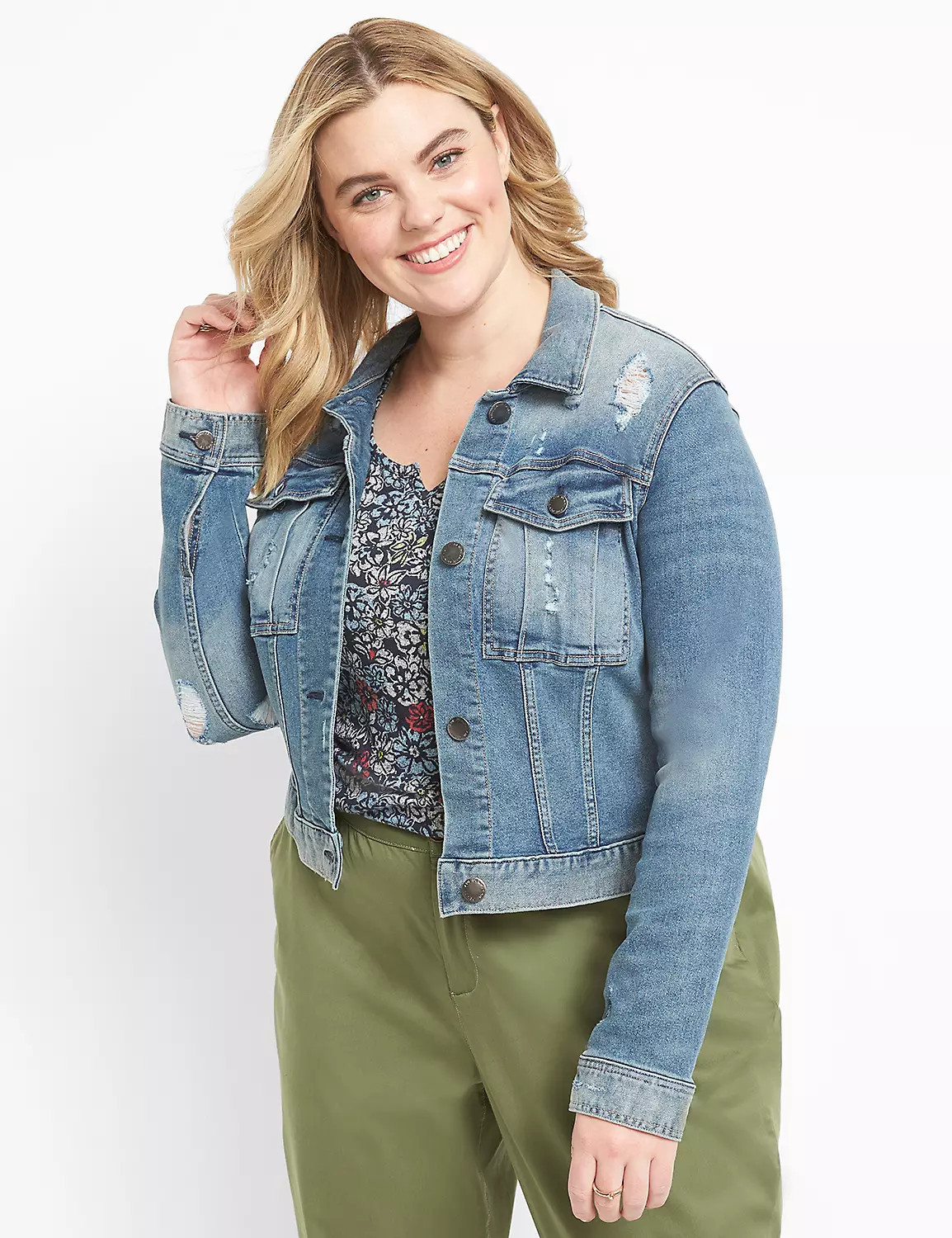 Denim Jacket - Destructed Light Wash | LaneBryant | Lane Bryant (US)
