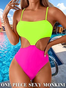 Color Block Swimsuit,Cut Out Sexy Monokini Women,Cheeky One Piece Swimsuits Beach Cruise Pool Par... | Amazon (US)