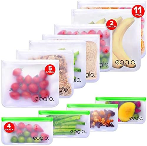 eoglo Reusable Food Storage Bags, BPA FREE 11 Pack Leakproof, Plastic and Silicone Free Extra Thi... | Amazon (US)