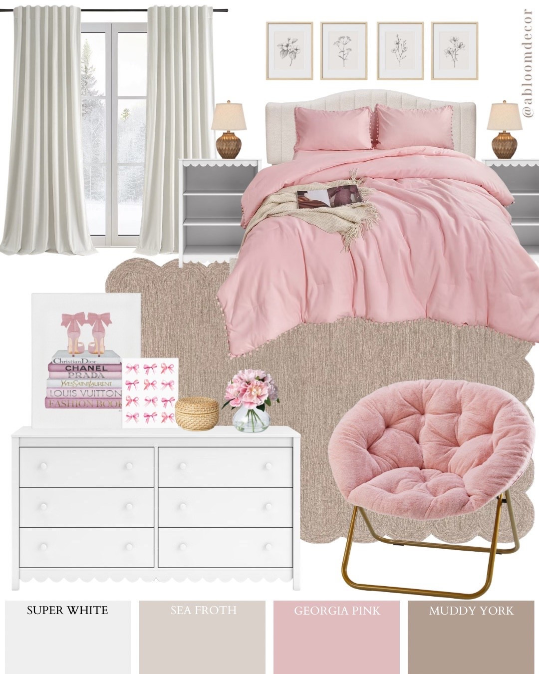 This teen girl bedroom mood board feels soft, sweet, and a little glam, with blush bedding, cozy textures, and pretty feminine details. 

#LTKKids #LTKmomlife #LTKHome