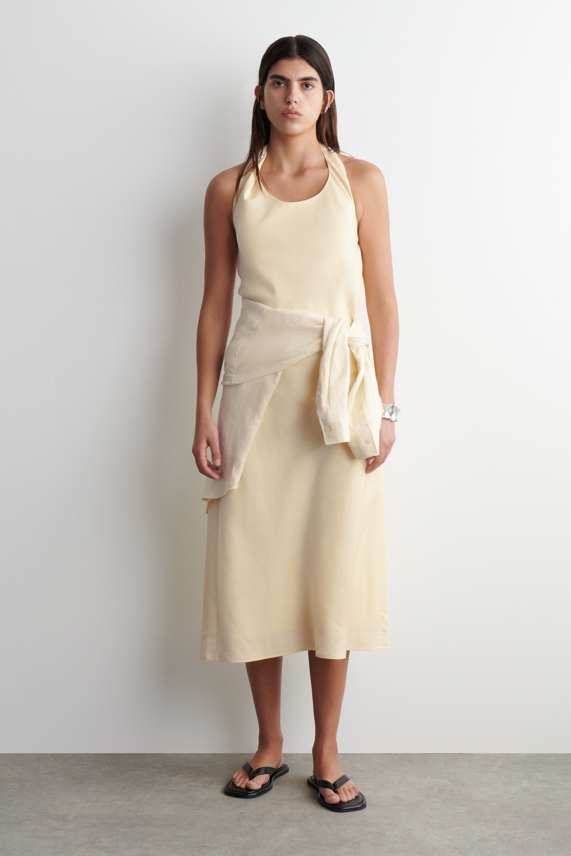 TWISTED LINEN-BLEND HALTERNECK DRESS - BUTTER YELLOW | COS UK