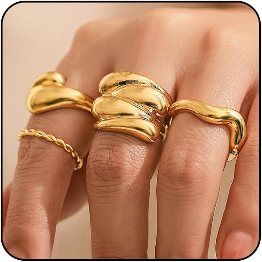 Sora Tuki Chunky Gold Rings for Women Adjustable Dainty Silver Rings for Women Gold Stackable Thi... | Amazon (US)