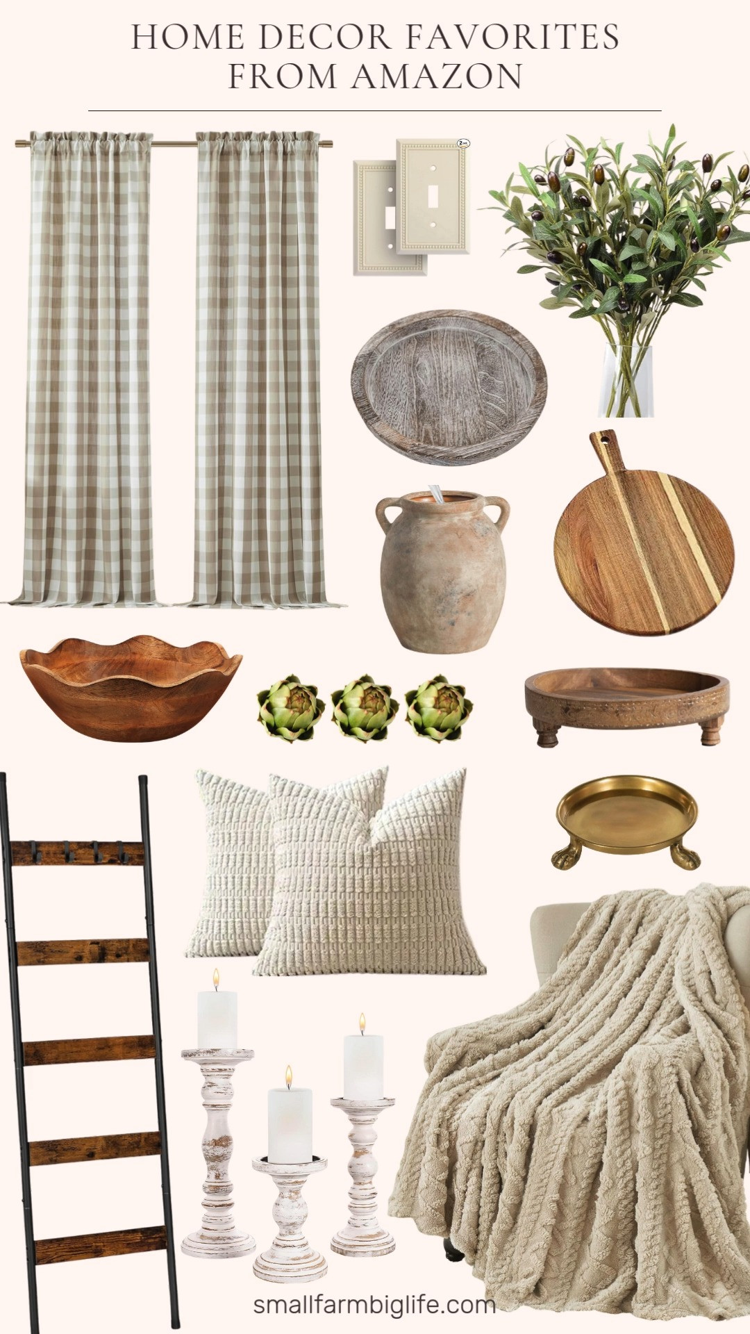 Home decor favorites from Amazon that feel warm, cozy, and timeless 🤍
Soft neutrals, natural wood, and classic textures. From gingham curtains and creamy throw pillows to brass accents and faux greenery, make it easy to create a calm, layered home. These are the kind of pieces that work season after season and never feel trendy ✨ 

 #LTKHome #LTKFindsUnder50