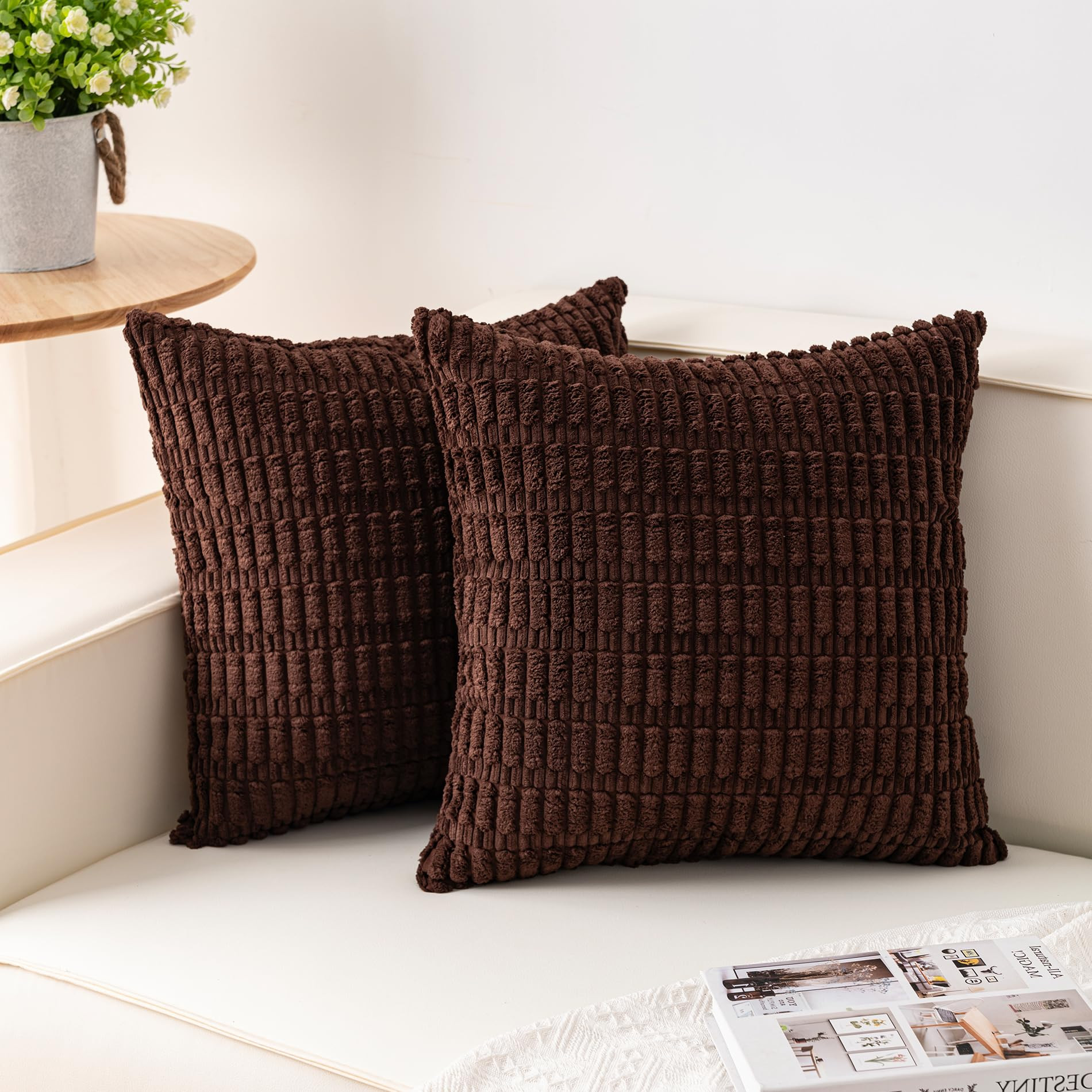Pack of 2 Corduroy Decorative Throw Pillow Covers 18x18 InchSoft Boho Striped Pillow Covers Moder... | Amazon (US)