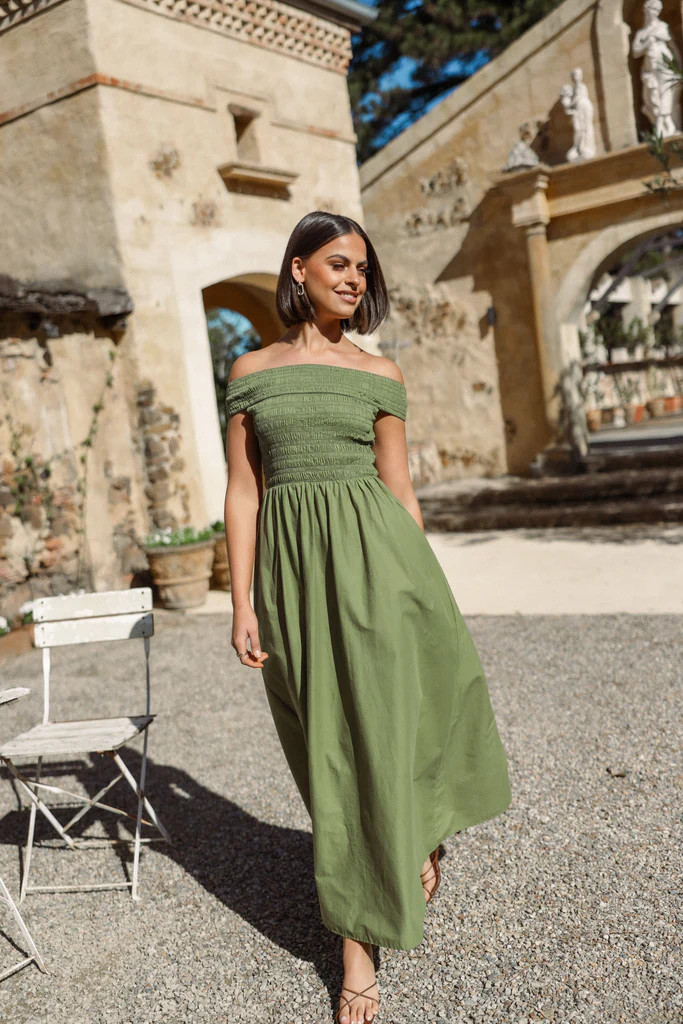 Tessa Off Shoulder Midi Dress - Olive | Petal & Pup (US)