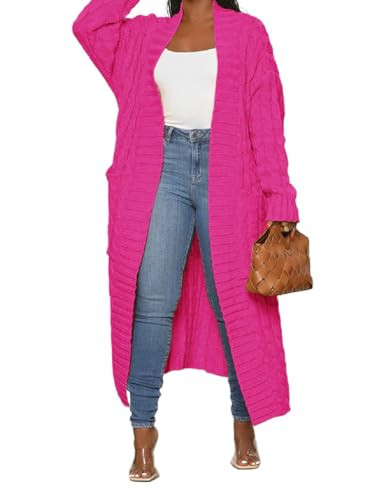 LIVECLOTH Womens Cardigan, Rose Pink Sweaters for Women Cardigan, Long Sleeve Thick Sweaters for Women Cardigan Open Front Jacket Coat (Rose Pink, L) | Amazon (US)