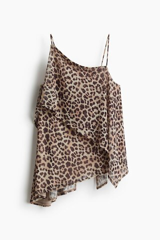 H & M - Asymmetric Mesh Top - Light Beige/Leopard Print | H&M (US + CA)