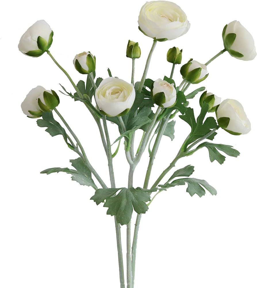 Elyjhyy Artificial Ranunculus Flowers with Real Touch Stem Spray for Home Garden Decoration (Whit... | Amazon (US)