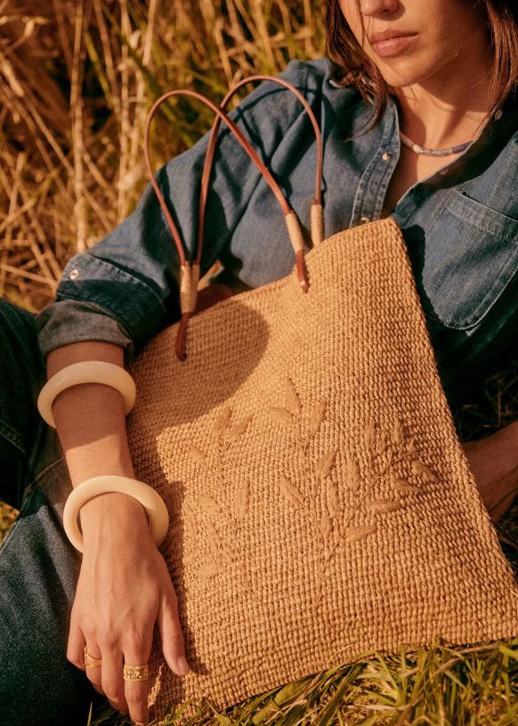 Francisco Basket - Natural Embroidered - Raffia - Sézane | Sezane Paris