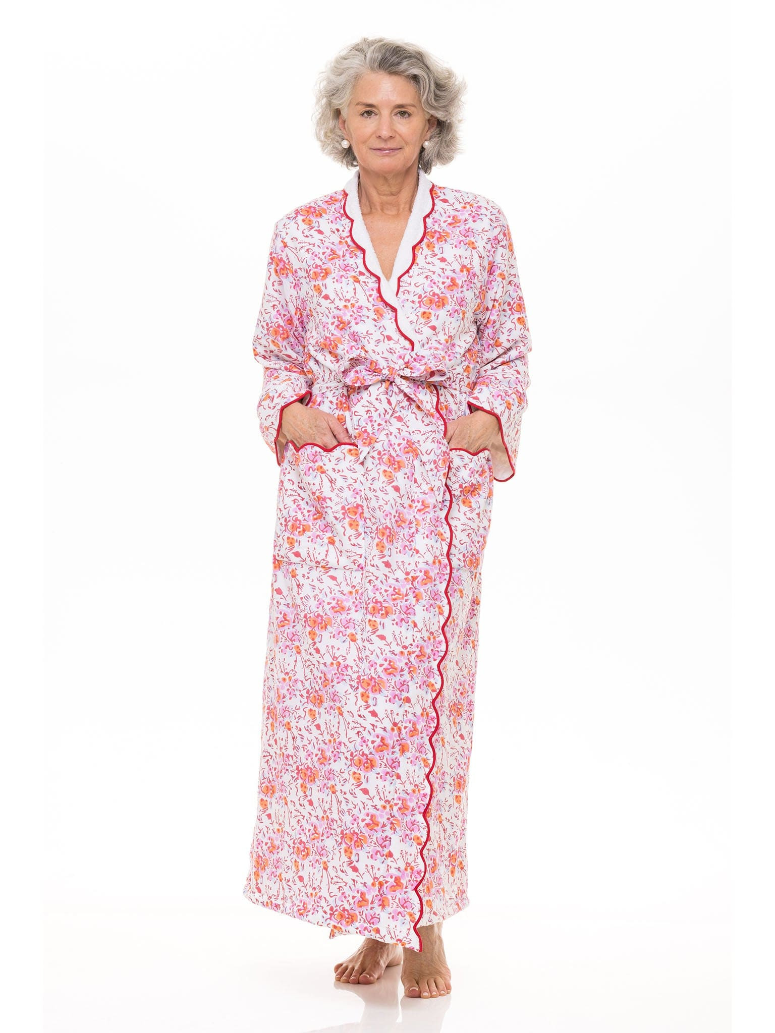 Pink Floral Terry Lined Classic Robe | Heidi Carey