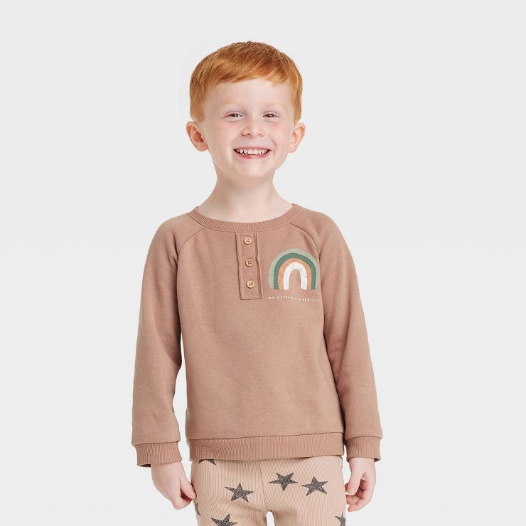 Grayson Collective Toddler Henley Fleece Crewneck Sweatshirt - Brown | Target