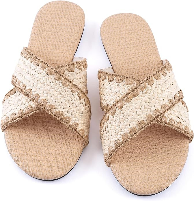 Mtzyoa Women Flat Sandals Braided Leather Crossover Nude Dressy Fashion Evening Party Wedding San... | Amazon (US)