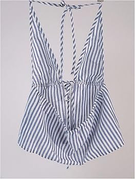SweatyRocks Women's Sexy Striped Tie Front Halter Tops Sleeveless Drawstring Summer Cami Tops | Amazon (US)
