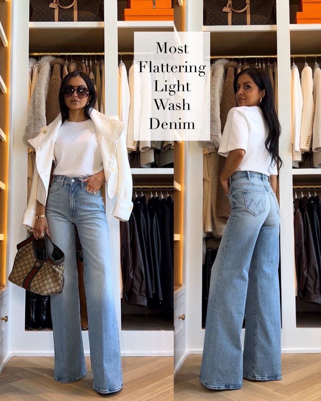 Most flattering light wash denim and I really can’t get enough! These jeans have that perfect high rise and subtle flare that makes your legs look miles long. This wash feels so fresh for spring and instantly elevates a simple outfit.

Mother jeans wearing size 24 runs TTS
Aritzia white tee - size XS
Zara white cropped jacket - size XS

miamiamine most flattering light wash denim Mother jeans spring denim outfit Aritzia white tee Zara cropped jacket Gucci Giglio bag Amazon designer sunglasses elevated everyday style chic casual look



#LTKOver40 #LTKootd #LTKspring