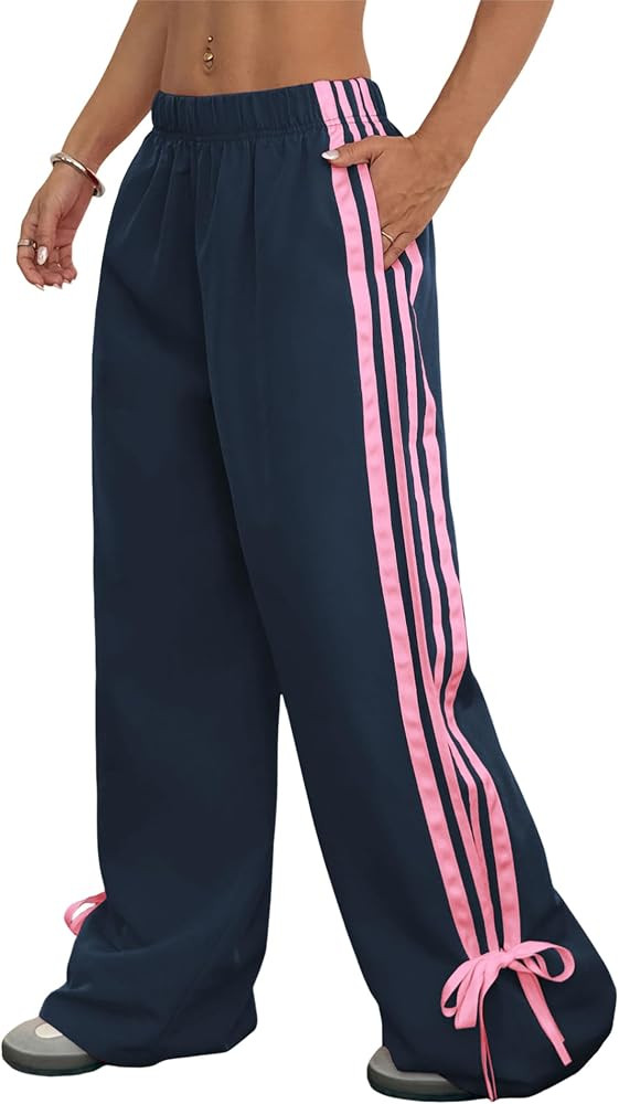 ZAFUL Womens Side Striped Baggy Pants Wide Leg Track Pants Streetwear | Amazon (US)