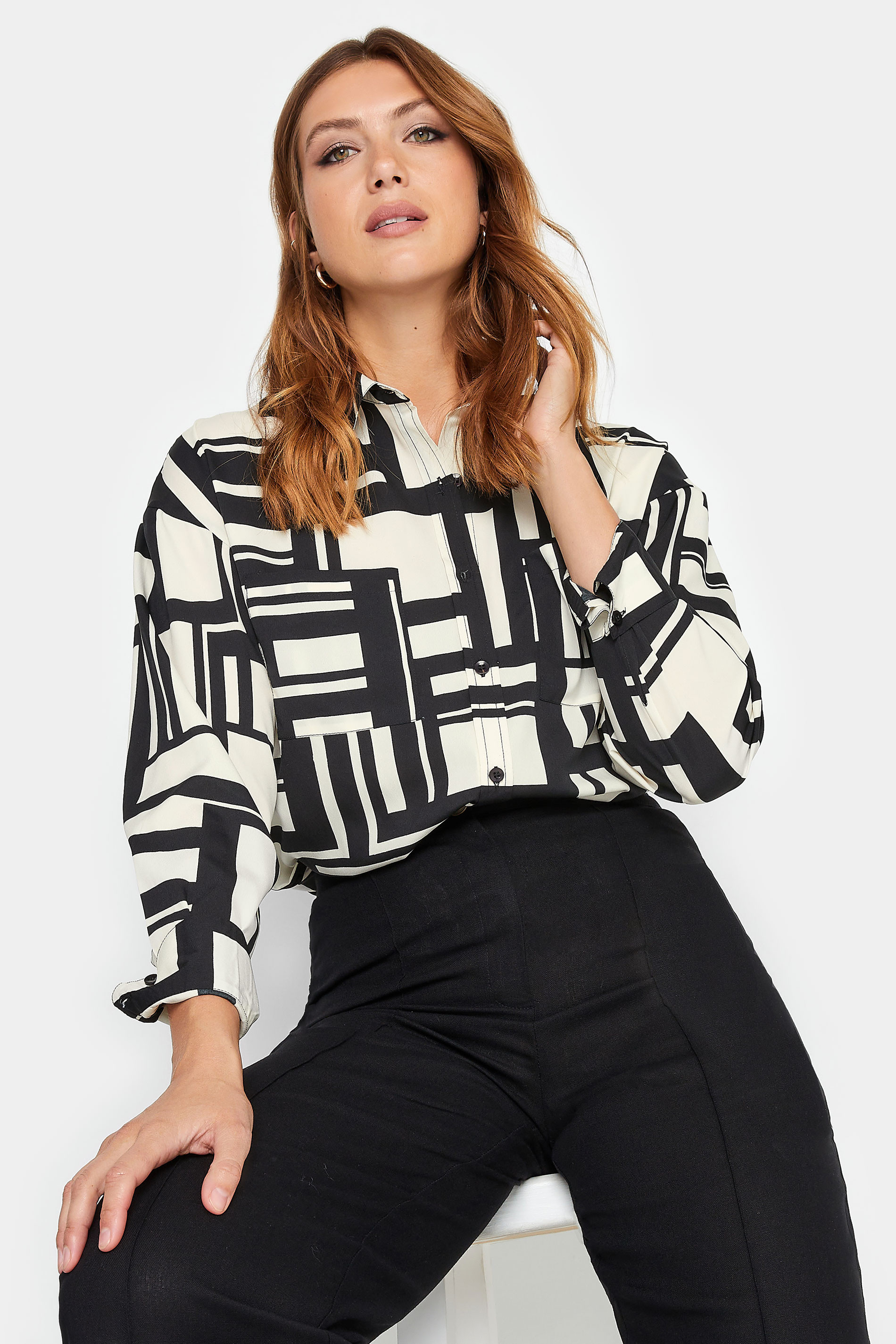 LTS Tall Black & White Abstract Print Longline Shirt | Long Tall Sally