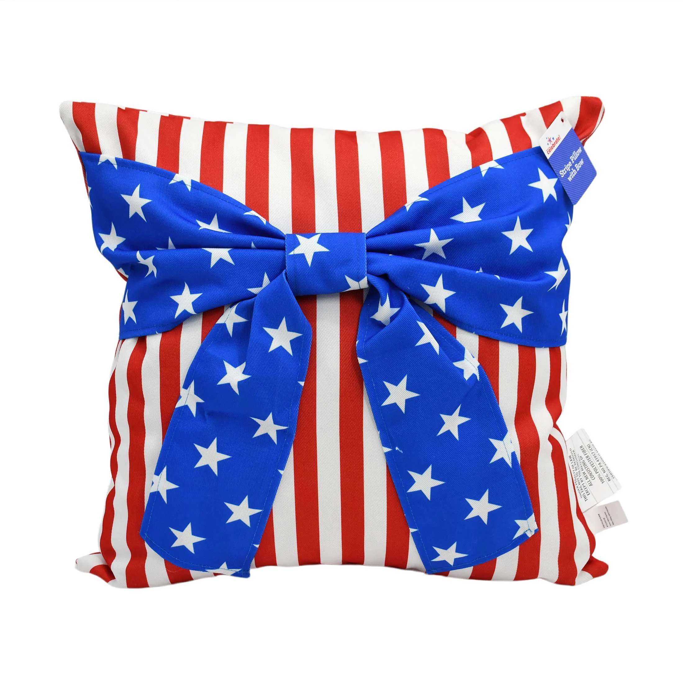 Stars and Stripes Decorative Pillow with Bow, Red/White/Blue, 18" x 18", Patriotic by Way To Cele... | Walmart (US)