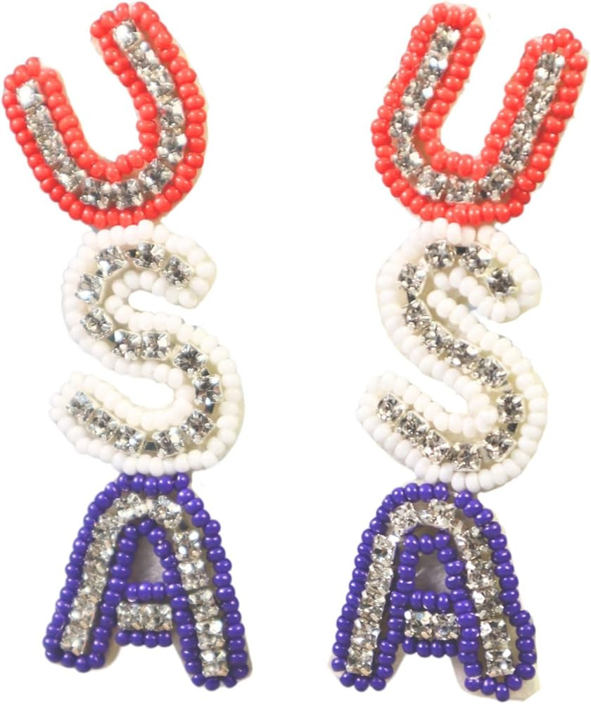4th of July Earrings, Dangle Patriotic for Women, Cute USA for Gifts, 4th of July Accessories for... | Amazon (US)
