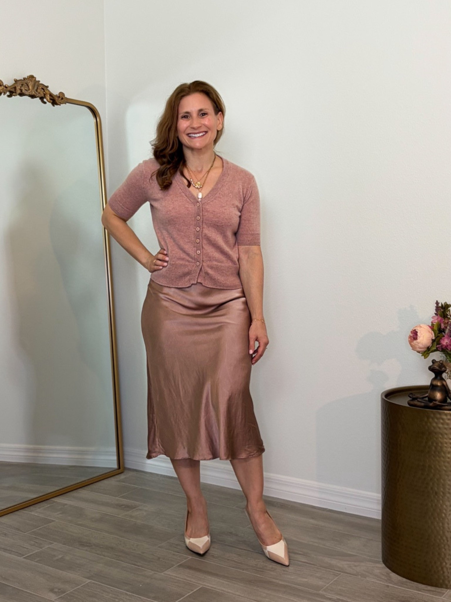 Pink monochrome styling with a petite friendly satin midi skirt

#LTKootd #LTKPetite #LTKWorkwear