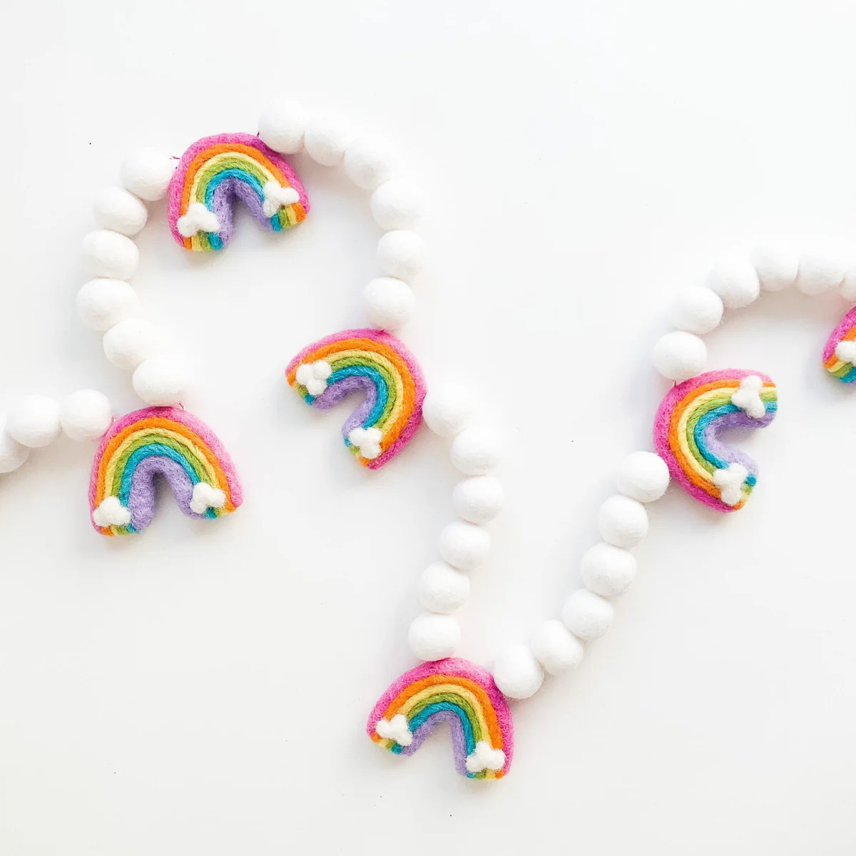 Simple Pastel Rainbow Felt Ball Garland | Pearl & Jane