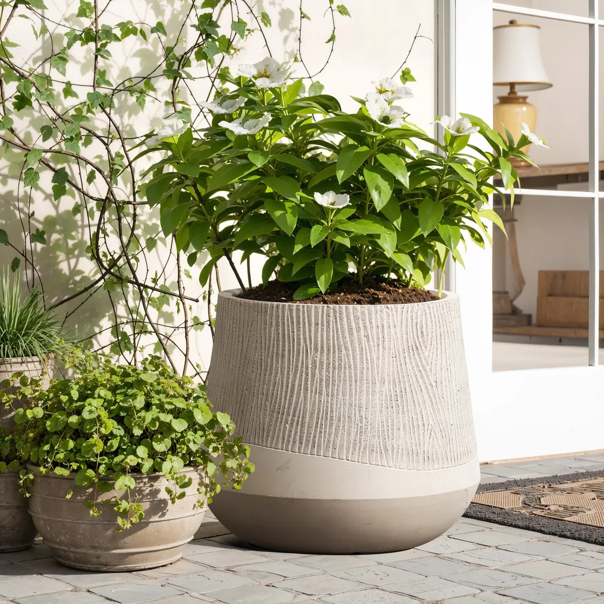 Blended Tan with Wood Pattern Round Tapered Tall MgO Planter, Indoor and Outdoor | Wayfair North America