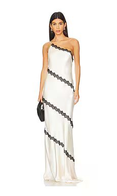 Shona Joy Camille Lace Asymmetrical Maxi Dress in Cream/Black from Revolve.com | Revolve Clothing (Global)