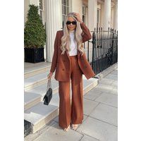 Brown Trousers - Perrie Sian Brown Tailored Wide Leg Trousers | In The Style (UK)
