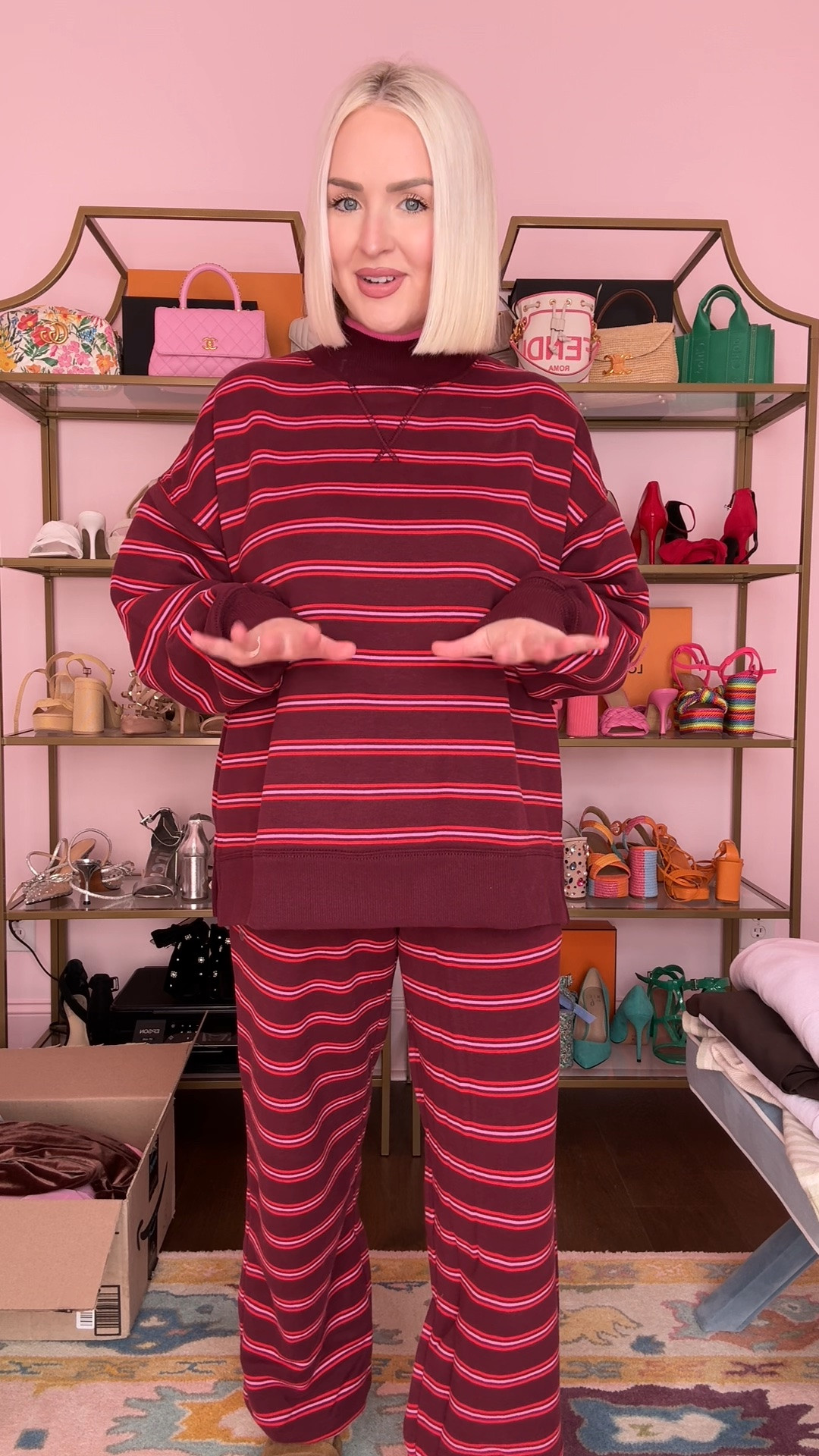 Pink and red striped lounge set 
Size: XS in both