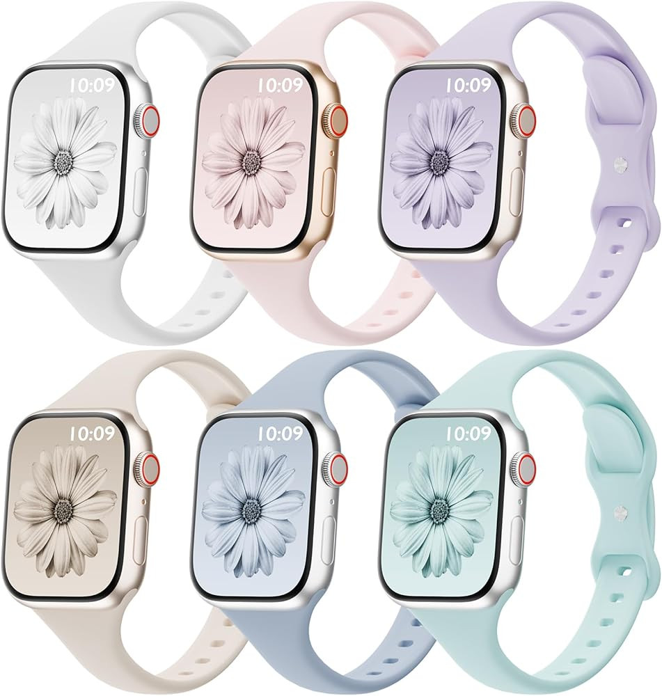 6 Pack Thin Bands Compatible with Apple Watch Band 38mm 40mm 41mm 42mm 44mm 45mm 46mm 49mm Women ... | Amazon (US)