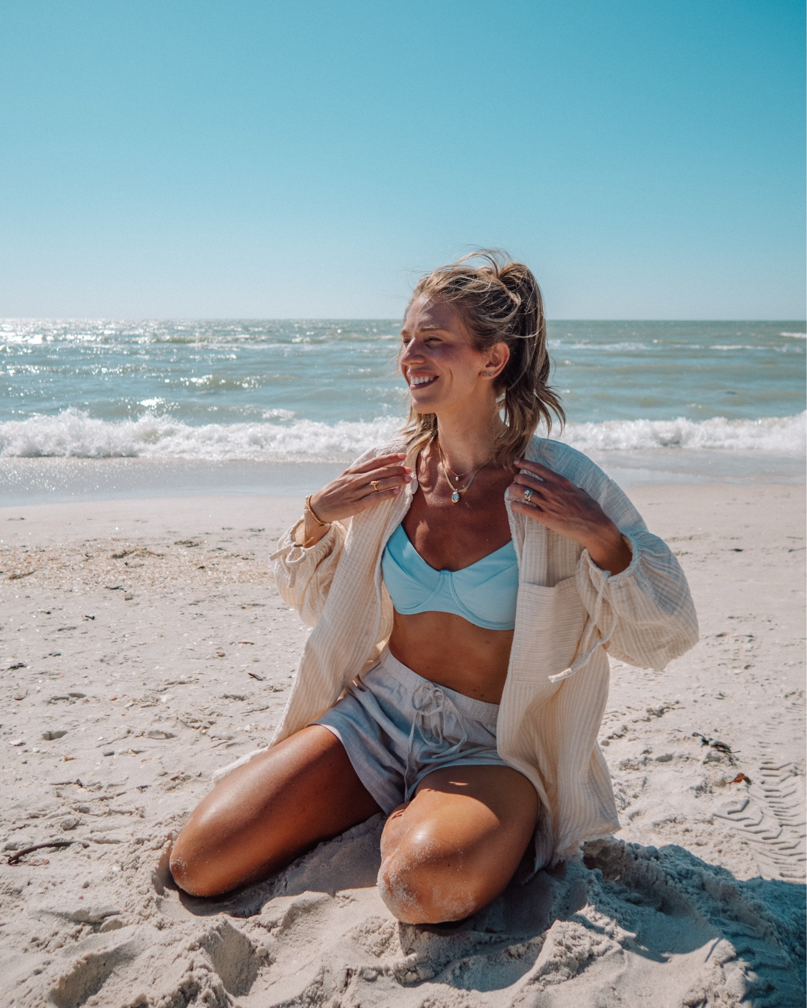 Swimsuit runs tts. Size medium I LOVE that the top has more coverage. The bottoms have good coverage too! So many color options 
All of my jewelry is water proof and tarnish proof  

#LTKSeasonal #LTKTravel #LTKSwim