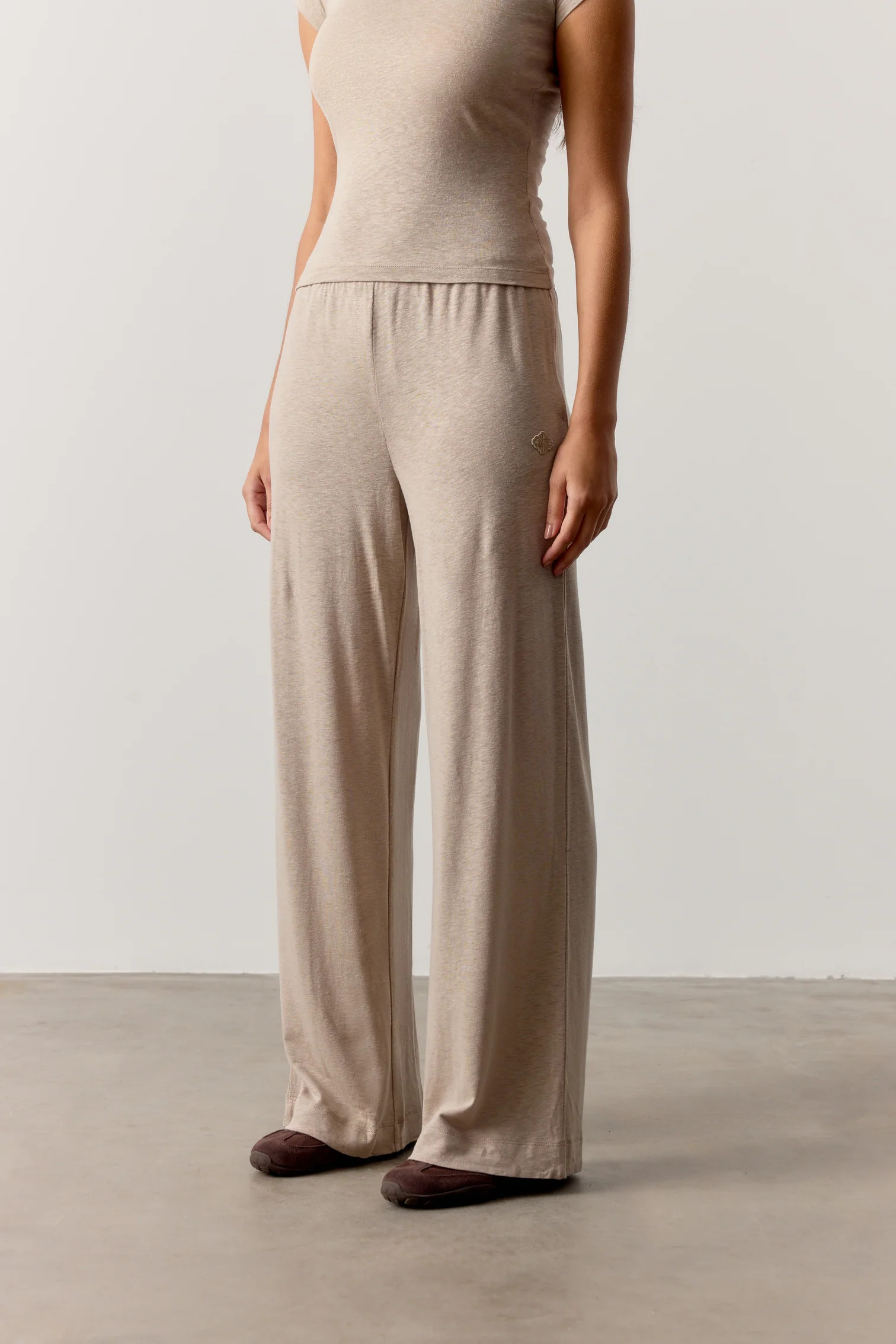 MARL SLUB WIDE LEG JOGGERS - MUSHROOM | The Couture Club