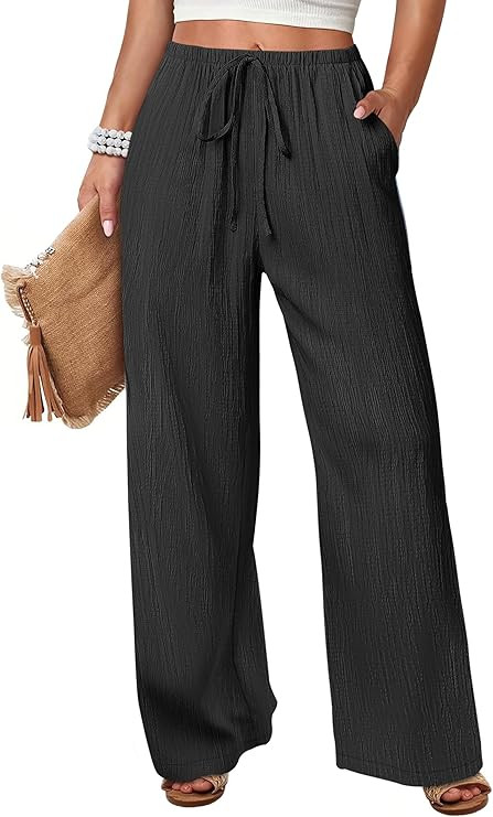 ANRABESS Women's Wide Leg Beach Pants Elastic Waist Lightweight Casual Flowy Palazzo Lounge Trous... | Amazon (US)