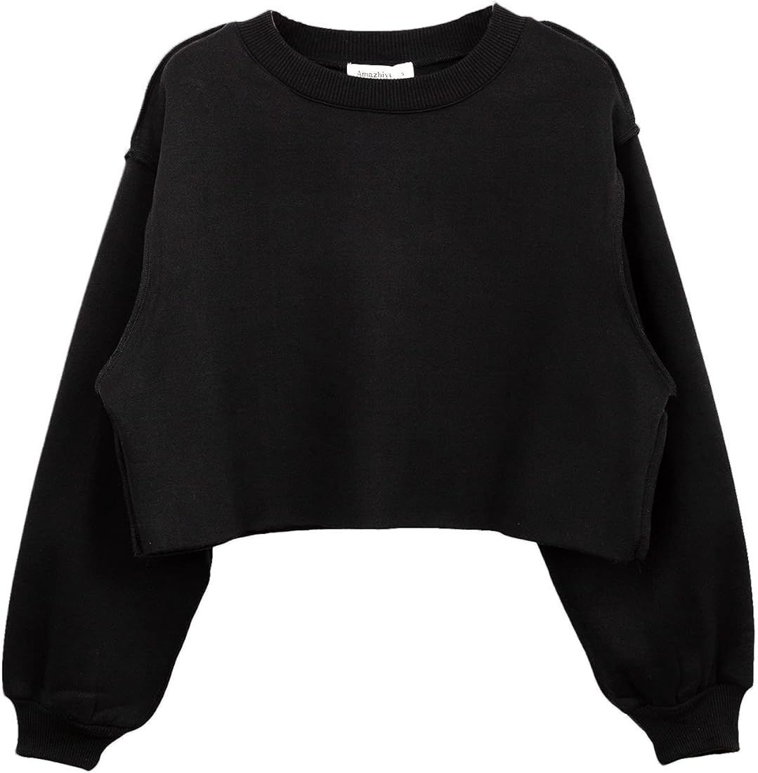 Women Cropped Sweatshirt Long Sleeves Pullover Fleece Crop Tops | Amazon (US)