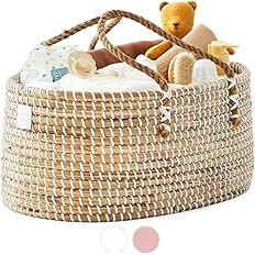 BEBE BASK Baby Diaper Caddy Organizer - Handmade Organic Seagrass - Luxury Diaper Caddy Basket - ... | Amazon (US)
