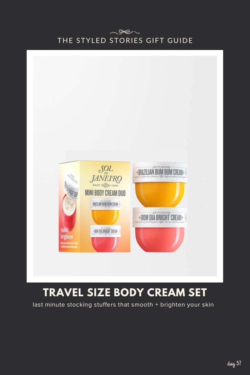 Mini travel size set of two tropical scented body creams. Includes Brazilian Bum Bum Cream (25ml) + Bom Dia Bright Cream (25 ml) both work to smooth and tighten skin's appearance. Stocking stuffer under $25.

#LTKselfcare #LTKFindsUnder50 #LTKGiftGuide