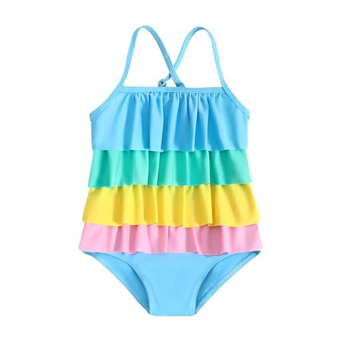 YWFSHOP Baby Girl Swimsuit Cute Print Summer Ruffle Sleeveless Toddler Girls One Piece Swimwear Bathing Suit 12M-5T Blue | Amazon (US)
