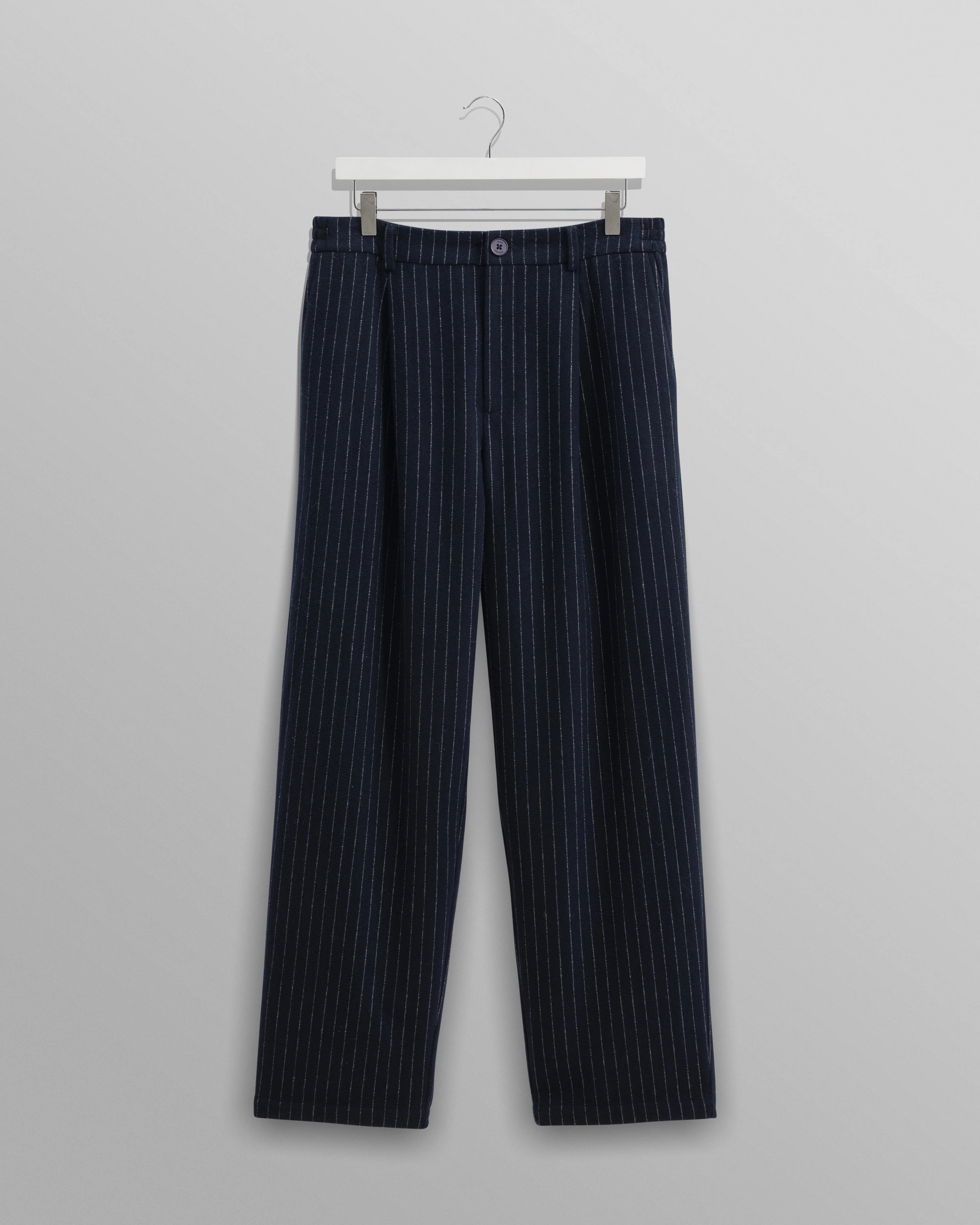 Malham - Navy Pinstripe Wool Trousers | Wax London US