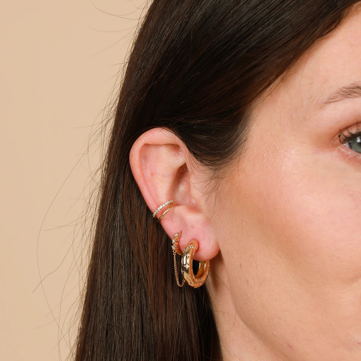 Cosmic Star Dome Hoops in Gold | Astrid & Miyu UK