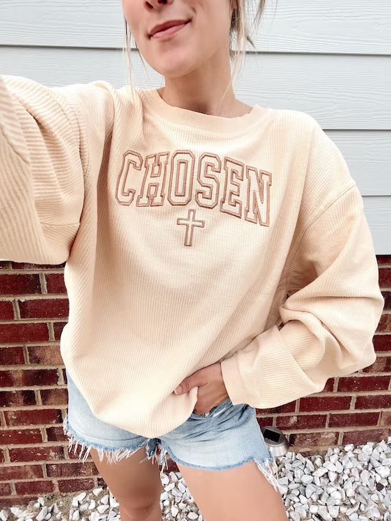 Read the full title
    Embroidered CHOSEN Corded Crew Pullover || Embroidered Corded Crew Neck |... | Etsy (US)