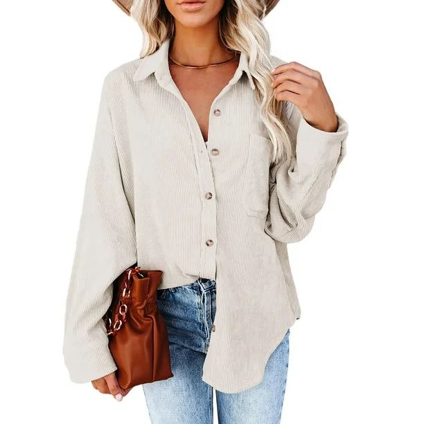 Astylish Women's Corduroy Shirt Jackets Plus Size Shackets Button Down Long Sleeve Oversized Jack... | Walmart (US)