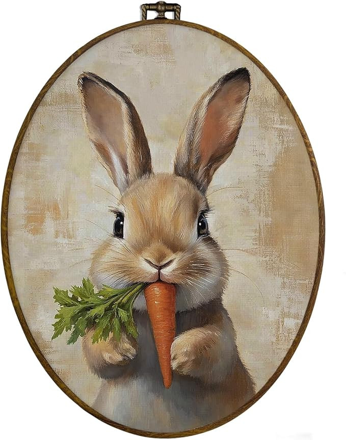 dvhdajed Easter Vintage Bunny Oval Wall Art Decor, Easter Rabbit Neutral Framed Canvas Art, Rusti... | Amazon (US)