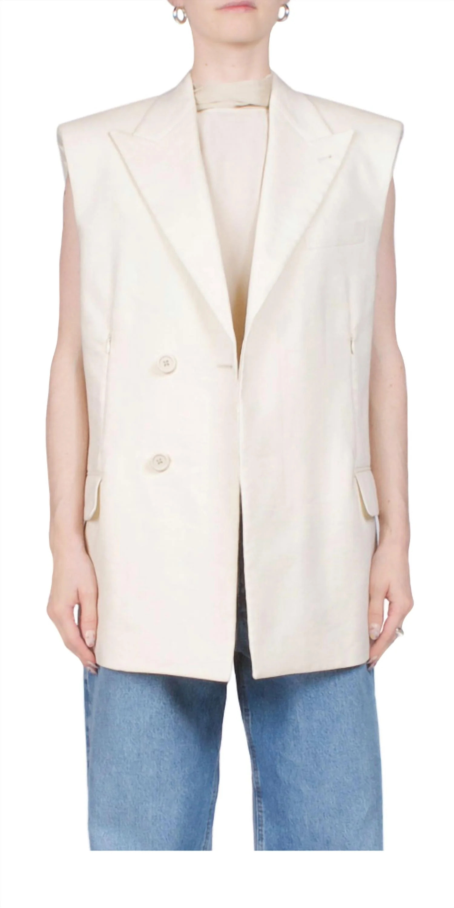 Sleeveless Car Blazer In Summer Sand | Shop Simon