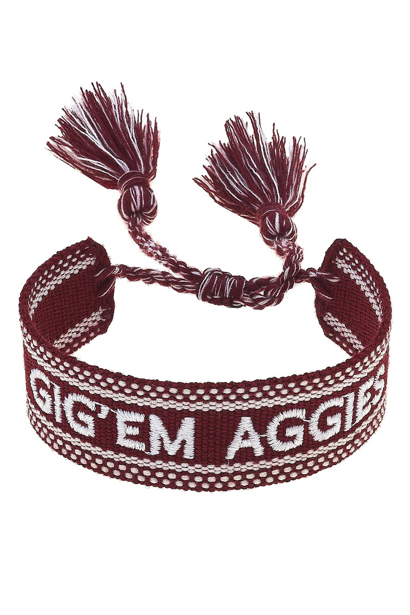 Texas A&M Aggies Woven Tassel Bracelet in Maroon/White | CANVAS