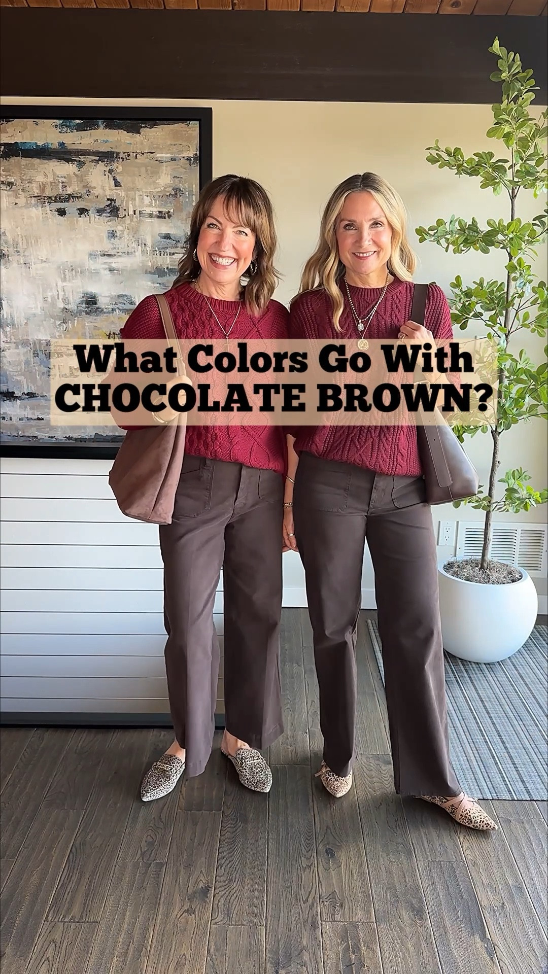 Next in our series of what to wear with trending colors, we're styling chocolate brown pants!!

Deep brown goes with so many colors and even patterns, especially leopard! To keep it brief we cut out a few colors that were obvious like white and similar tones from colors we shared. We didn't like it with a couple colors: Hunter green & Orange! Both of those colors felt too literal fall or holiday!🌲🎃

Krista’s@paige Anessa jeans are so soft and have the most amazing fit! My @madewell Emmett pants are divine, but sadly limited in sizes! We did a deep dive and linked lots of other brown pants options! We shoes and accessories in a separate post  

#LTKStyleTip #LTKOver40 #LTKFindsUnder100