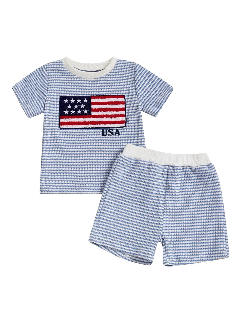 Loicainy Toddler Baby Boy 4th of July Clothes Set 6 12 18 24 Months 2T 3T 4T Flag Embroidery Stri... | Walmart (US)
